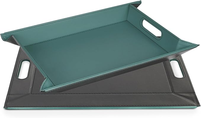 PLACEsMAT 2-in-1 Faux Leather Placemat & Serving Tray | Reversible Design, Lays Flat & Easy to Clean | Ottoman Food Tray, Housewarming Gift, 18” x 14” (Teal & Anthracite Grey, Single)