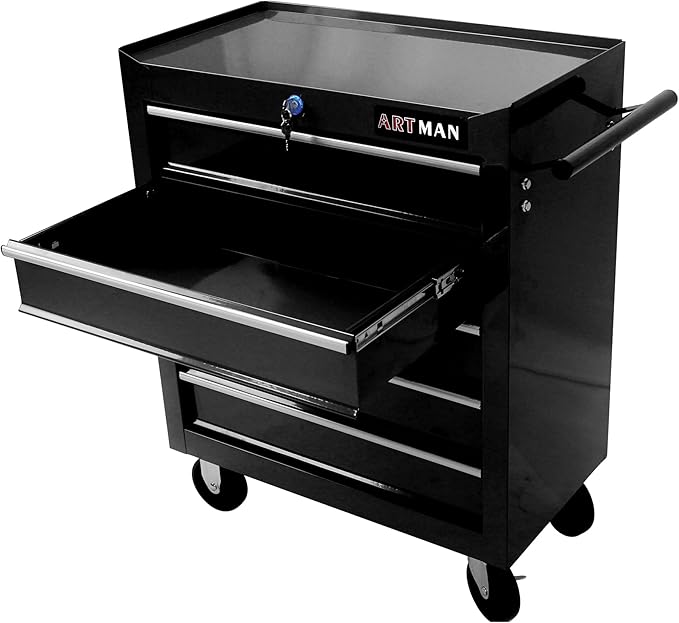 5-Drawer Tool Cart on Wheels, Rolling Tool Chest Storage, Trolley Organizer for Garage, Warehouse, Workshop, Repair Shop (5 Large Drawers-29.3"H-Black)