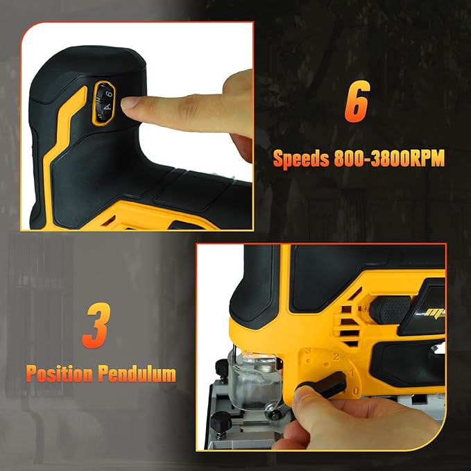 Cordless Jig Saw Compatible with Dewalt 20V MAX Battery (Tool Only), Brushless Orbital Tool w/ 3800 SPM Blade Speed, 6 Variable Speed, Bevel Angle (0°-45°), 4 Orbital Settings, LED Light