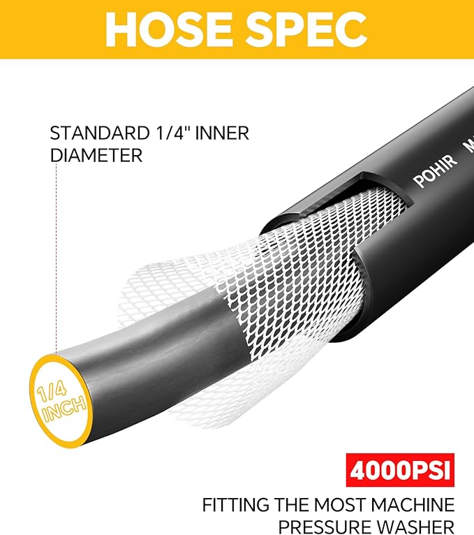POHIR 100ft Pressue Washer Hose 4000 PSI, High Power Washing Hose, Replacement Hose with M22 Extension Adapter and 4pcs M22 14mm to 3/8 Quick Connect