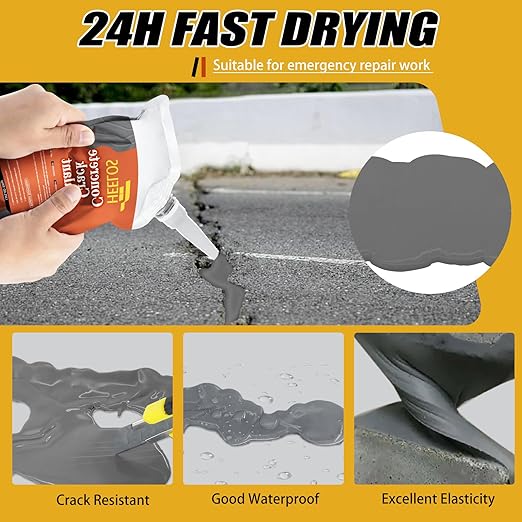 Concrete Crack Filler,Cement Crack Sealant, High Elasticity Crack Filler Repair Sealer, Self Leveling Waterproof Caulking Glue Sealing Adhesive for Concrete (Grey，2 Pack)