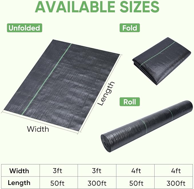 TICONN 3Ft x 50Ft Weed Barrier Fabric Heavy Duty, 3.2Oz Landscape Fabric for Garden, Yard, Driveway, and Vegetable Cultivation (1PK)