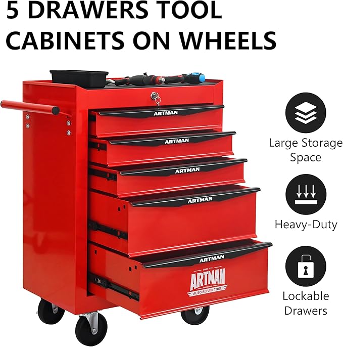 5 Drawers Rolling Tool Box on Wheels, Multifunctional Tool Cart, Drawers Rolling Trolley Organizer Tool Storage Chest for Warehouse,Garage,Workshop,Repair Shop (5 Drawers-30.5" H)