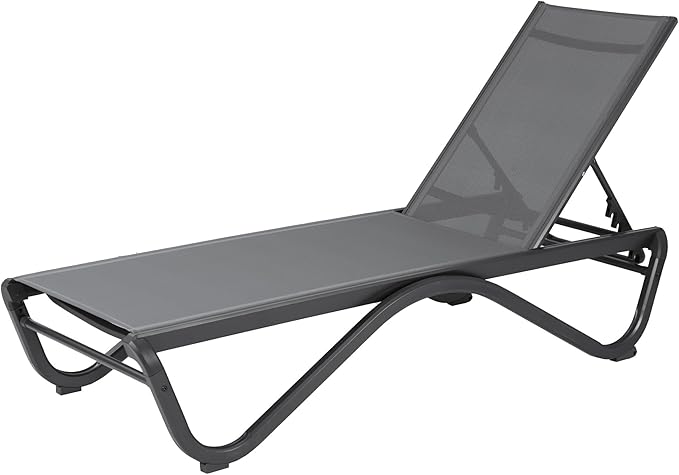 Kozyard Patio Chaise Lounge Chair Full Flat Alumium Outdoor Reclining Adjustable Chair Flat Lounge Chair for Sunbathing, Beach, Poolside Gray Textilene