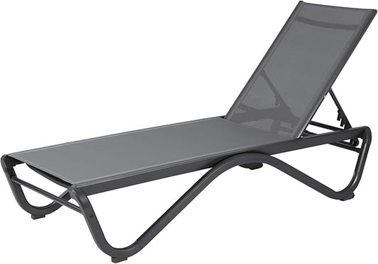 Kozyard Patio Chaise Lounge Chair Full Flat Alumium Outdoor Reclining Adjustable Chair Flat Lounge Chair for Sunbathing, Beach, Poolside Gray Textilene