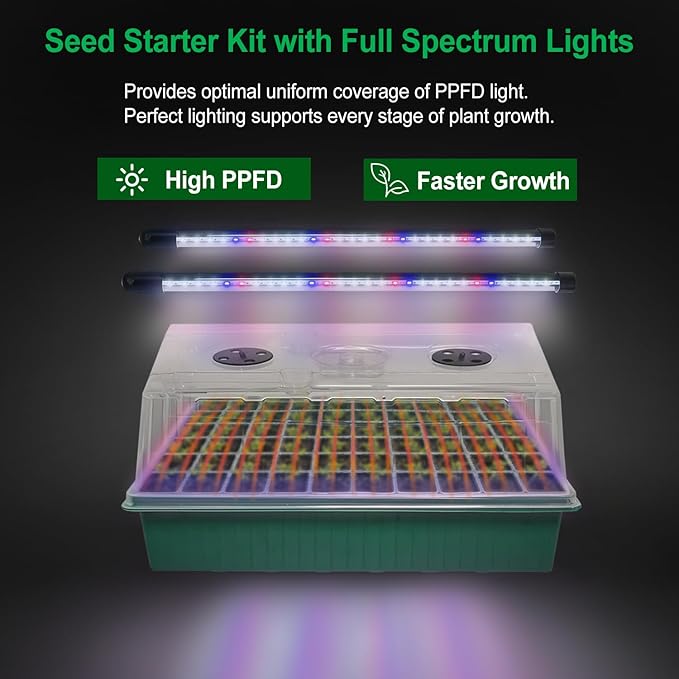 TONYFUL Seed Starter Tray with Grow Light, 60-Cell Seed Starter Kit with 4.07” Humidity Dome, Indoor Seedling Starter Tray, Seed Starting Tray for Plant Germination, Seeds Growing