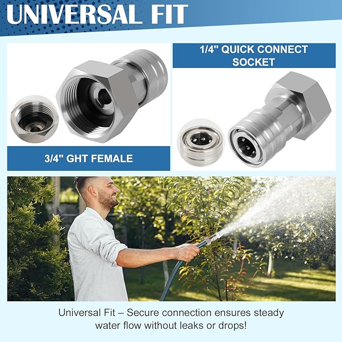 2 Pcs Garden Hose Quick Connect with Pressure Washer Nozzle Tips – Converts 3/4" GHT to 1/4" Quick Connect, Leak-Proof & Durable for Easy Watering Flowers and Plants or Outdoor Cleaning