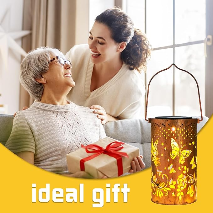 Christmas Gifts for Women, 4 Pack Butterfly Birthday Gifts for Women Mom Grandma Solar Lanterns Outdoor Waterproof Garden Decor Hanging LED Decorative Light for Patio Yard Lawn Gardening Gifts