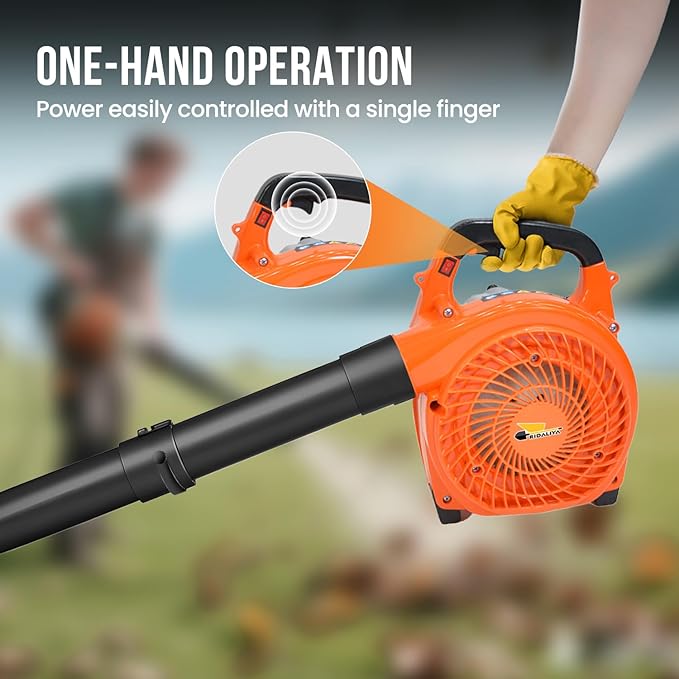 28cc Gas Leaf Blower, 1.1HP 2-Stroke Handheld Blower, 460 CFM 160 MPH High-Performance Air Volume, Lightweight Design for Lawn, Yard, and Driveway Cleanup