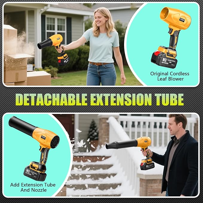 Cordless Leaf Blower, Powerful Handheld Electric Blower with 2×2.0Ah Batteries & Charger, 600,000 RPM, Extended Nozzle, Lightweight Leaf Blowers for Patio, Leaves, Lawn, Yard, Dust, Snow, Car Cleaning