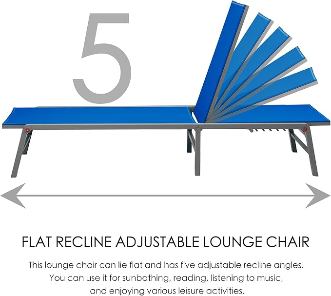 Kozyard Lounge Chair Outdoor Foldable Outdoor Lounge Chair (2Blue Textilence W/Table)