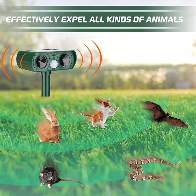 4 Pack Solar Ultrasonic Animal Repellent Outdoor Deer Repellent Devices Motion Detection Waterproof Cat Squirrel Skunk Raccoon Dog Deterrent Yard Farm Garden Patio