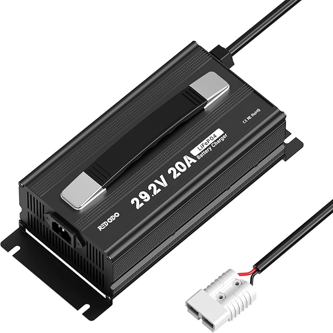 Redodo 29.2V 20A LiFePO4 Lithium Battery Charger, Fast Charging AC-DC Battery Charger, Fit for 24V Lithium Iron Phosphate Battery, LED Indicators and 4 Protection Functions