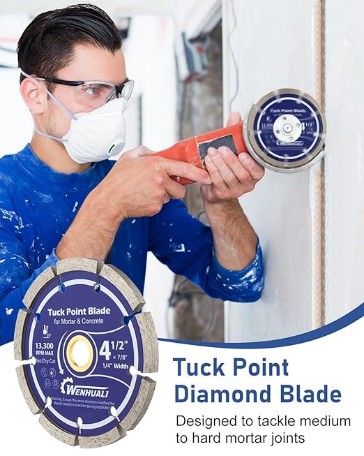 4.5" Diamond Tuck Point Blade for Grinding, 3/8" Thickness – Premium Diamond Blade for Mortar Joint Removal, Concrete & Brick Grout Repair, 7/8" Arbor, Fast Clean Cutting