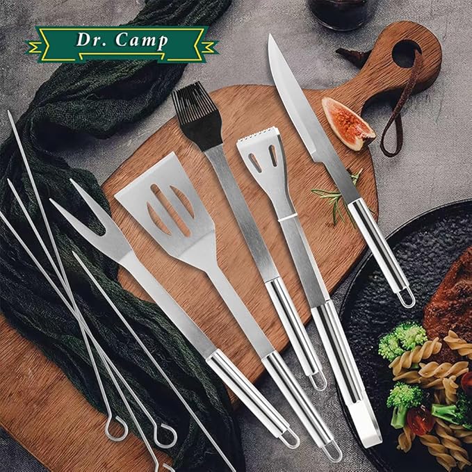 Dr. Camp 9 PCS Grilling Accessories, Grill Set Tools, Stainless Steel Material, BBQ Tool Set