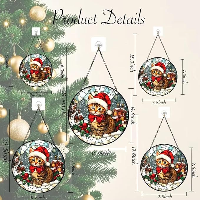 Stained Glass Window Hanging - Cat and Snowy Day Christmas Suncatcher fof Garden Home Decor for Women Mon Grandma Friends