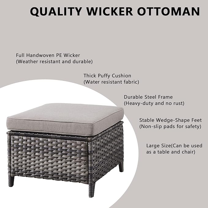 Rilyson Outdoor Patio Furniture Sofa Set - 7 PC Rattan Wicker Patio Sectional Conversation Sets with Sofa,Loveseat,Coffee Table,Armrest Chairs and Ottomans for Porch Deck Garden(Mixed Grey/Grey)