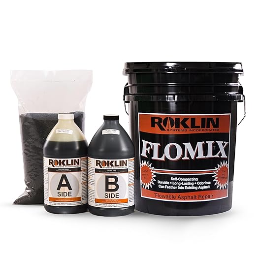 Roklin Systems, Inc. - FloMix Rapid Asphalt Repair, Quick-Drying Spall, Floor & Asphalt Crack Filler, Simple-to-Apply Driveway Sealer (Black, 5 Gallon Kit)