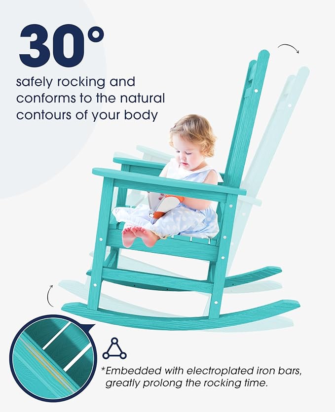 KINGYES Outdoor Rocking Chair Set of 6, All-Weather Patio Rocking Chairs for Porch, HDPE Rocking Outdoor Chairs with High Back for Adult, Heavy Duty Outdoor Patio Rockers for Garden, Lawn, Aruba