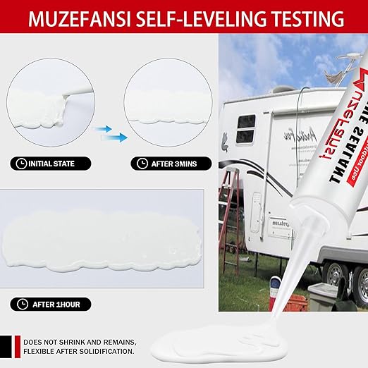 RV Roof Sealant 6Pack, Self-Leveling Lap Sealant for RV Roofs,White RV Caulking Lap Sealants for Camper Trailer Roof Window, Waterproof RV Silicone Sealants Roofing Repair Kit
