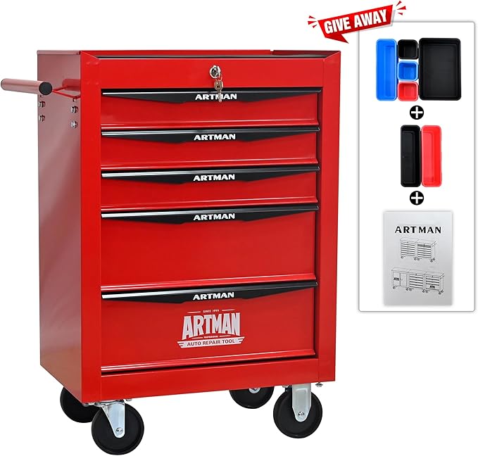 5 Drawers Rolling Tool Box on Wheels, Multifunctional Tool Cart, Drawers Rolling Trolley Organizer Tool Storage Chest for Warehouse,Garage,Workshop,Repair Shop (5 Drawers-30.5" H)