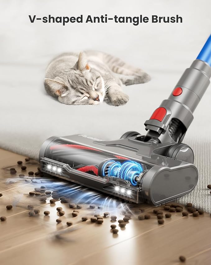 Cordless Vacuum Cleaner, 50KPa 600W 70Mins Vacuum Cleaner for Home, Anti-Tangle Self-Standing Stick Vacuum with Scented Tablet, Upgraded Dust Cup Scraping, Vacuum Cordless for Pet Hair/Carpet/Floors