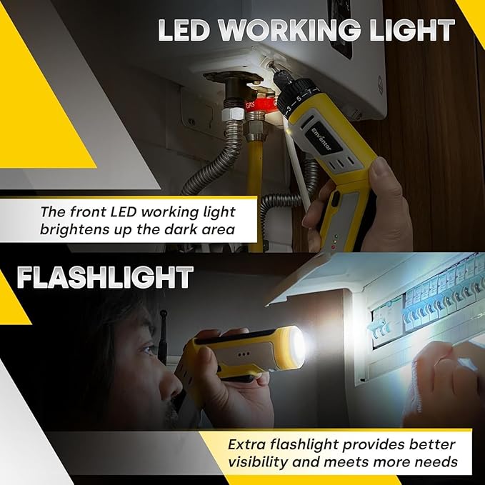Enventor 4V Cordless Power Screwdriver Kit, Electric Screwdriver Set with 52pcs Accessories, 2000mAh Battery, Type-C Charging, 4.5Nm Screw Gun, 9+1 Torque Setting, 2 Position Handle, LED & Flashlight