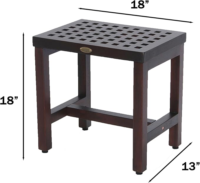 DecoTeak Espalier 18 Inch Lattice Waterproof Teak Wood Shower Bench Stool Seat Chair for Inside Shower Provides Safety, Storage, and Organization for Bathroom Accessories