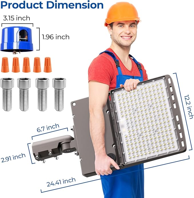 CINOTON LED Parking Lot Light - 48000LM 300W UL Listed - 0-10V Dim Dusk to Dawn - IP65 Adjustable Slipfitter Mount Outdoor Security Lighting for Court Square Driveways Stadium, 5000K, 100-277V, 3 Pack