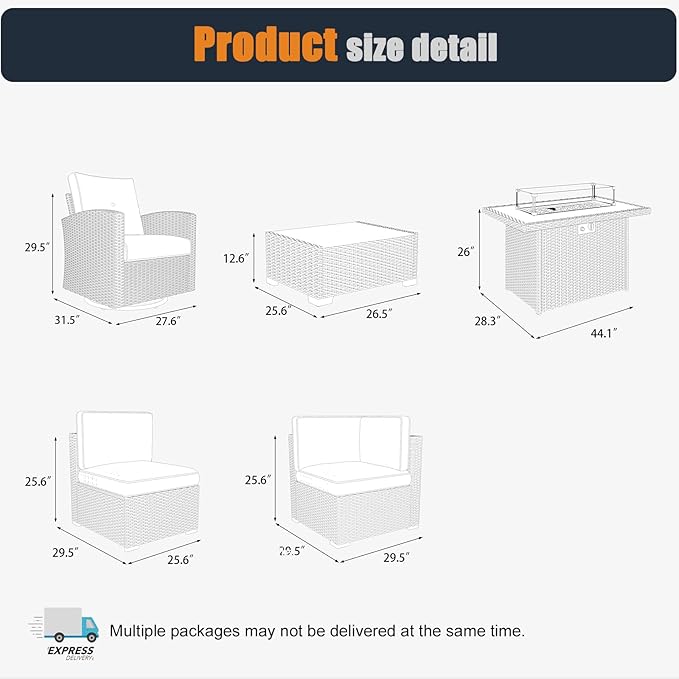 Patio Furniture Set with Fire Pit Table, 12 Pieces Outdoor All-Weather Wicker Conversation Sectional Chair Sofa Set with 4 Swivel Chairs