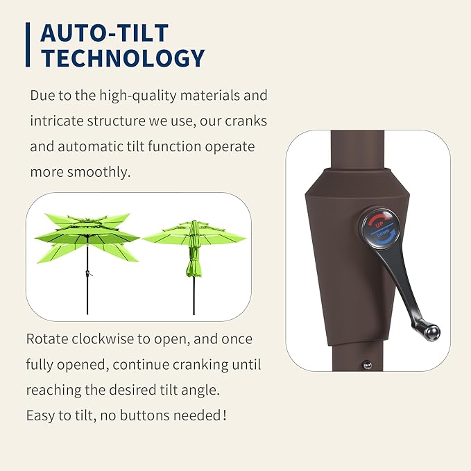 9FT 3 Tiers Patio Umbrella with Auto Tilt and Crank,Outdoor Table Market Umbrella with 8 Sturdy Ribs for Garden,Lawn,Deck,Backyard and Pool,Apple Green