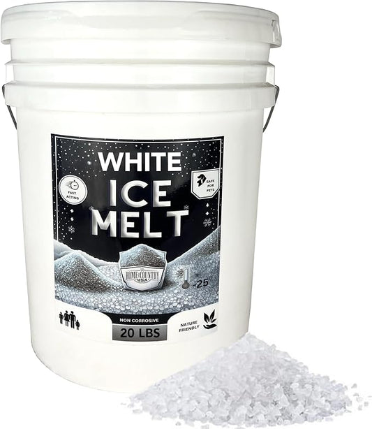 Peach Country White Ice Melt -25°F Effective, Pet Safe Eco-Friendly De-Icer, Fast-Acting Granules for Driveways, Walkways & Entryways, 20 lb Pail