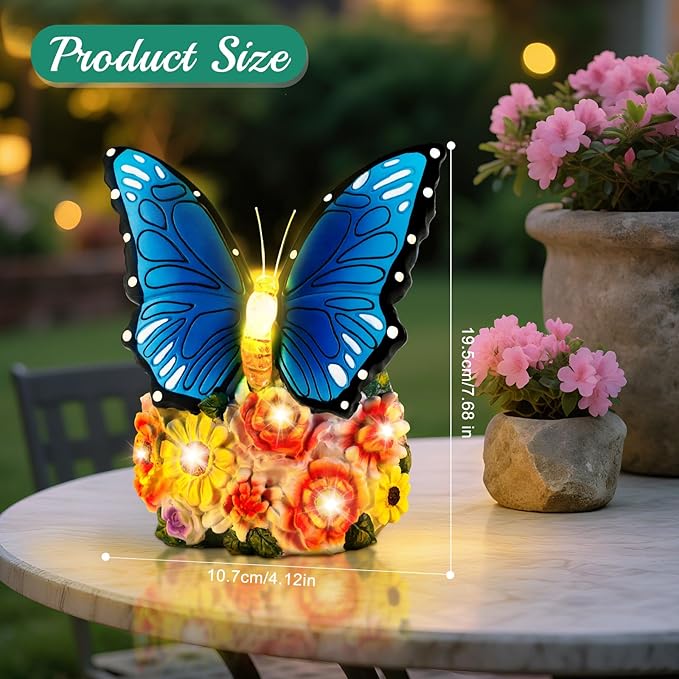 Linkax Fall Decor, Gifts for Women Mom Grandma Sister, Butterfly Statue Solar Lights Outdoor Garden Decor for Outside Yard Patio Balcony Front Porch Home, Gardening Christmas White Elephant Gifts
