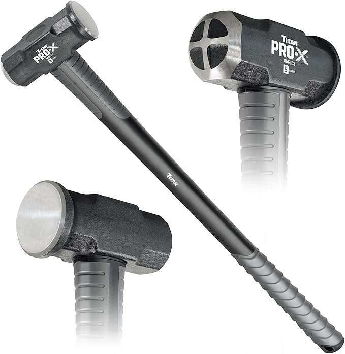 Titan Pro-X 63018 8lb Sledge Hammer, Dual-Face Sledge with Cross-Pattern Face for Concentrated Power & Flat Face for Stake Driving, Overstrike Protection, 36" Fiberglass Handle with Textured Grip