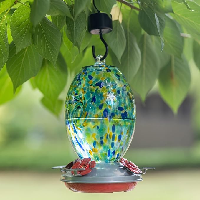 Muse Garden Gifts for Women Glass Hummingbird Feeder for Outdoors Hanging, Mother‘s Day Christmas Valentine Hummingbird Gifts for Women Mom, Ant Moat Included, 2 Pack, Fireworks and Starry