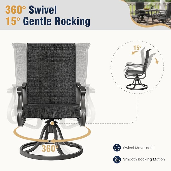 Amopatio Patio Swivel Chairs Set of 6, Outdoor Swivel Rocker Dining Chairs with All Weather Textilene High Back & Metal Frame, for Backyard Deck Lawn Garden (Dark Grey)
