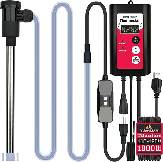 1800W Titanium Submersible Electric Immersion Water Heater with Temp Control & GFCI – Portable Heater for Hot Tubs, Above-Ground Pools, Inflatable Pools, Baptistry, Spa Tubs & Swimming Pools