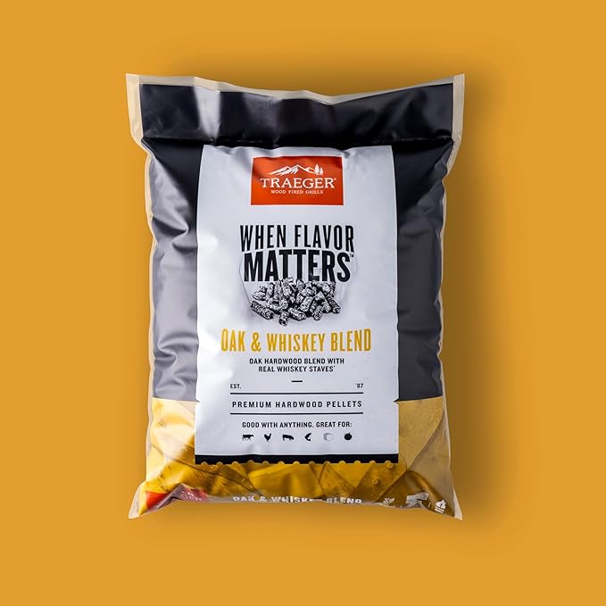Traeger Grills Oak & Whiskey Blend 100% All-Natural Wood Pellets for Smokers and Pellet Grills, BBQ, Bake, Roast, and Grill, 18 lb. Bag (Pack of 3)