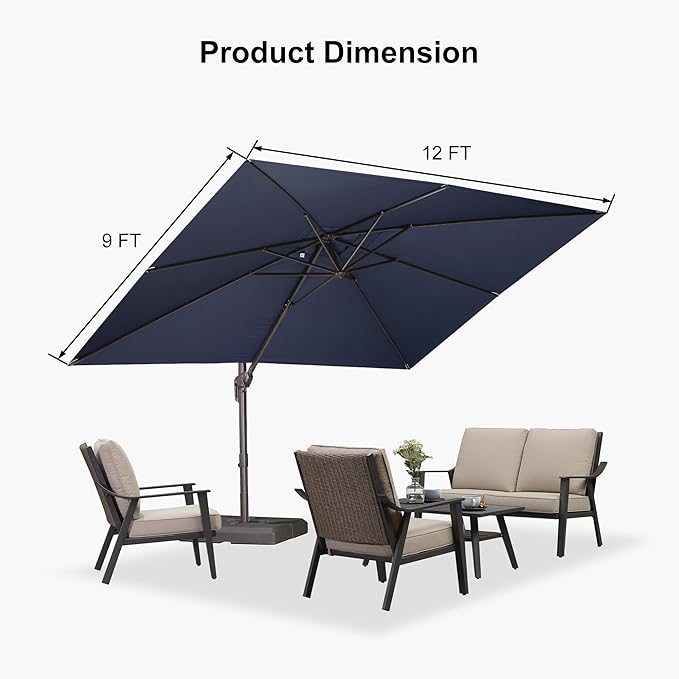 PURPLE LEAF Cantilever Umbrella with 360 Degree Rotation For Garden Patio Deck Pool