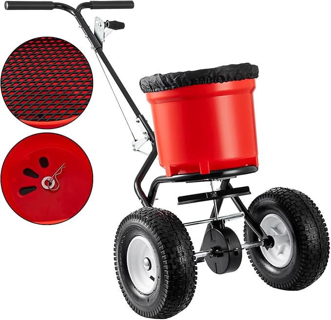 Fertilizer Spreader, 90LBS Walk Behind Push Spreader, Broadcast Spreader for Seed, Fertilizer, Salt with 12.5-Inch All Terrain Pneumatic Tires