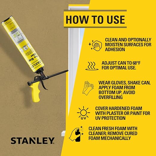 STANLEY F902P Pro Gap Filler - (2x24oz) Window & Door Filler, Gaps & Cracks, Expanding Spray Foam Sealant | Gun Use, Gun NOT Included | 24 Oz, 2 Pack
