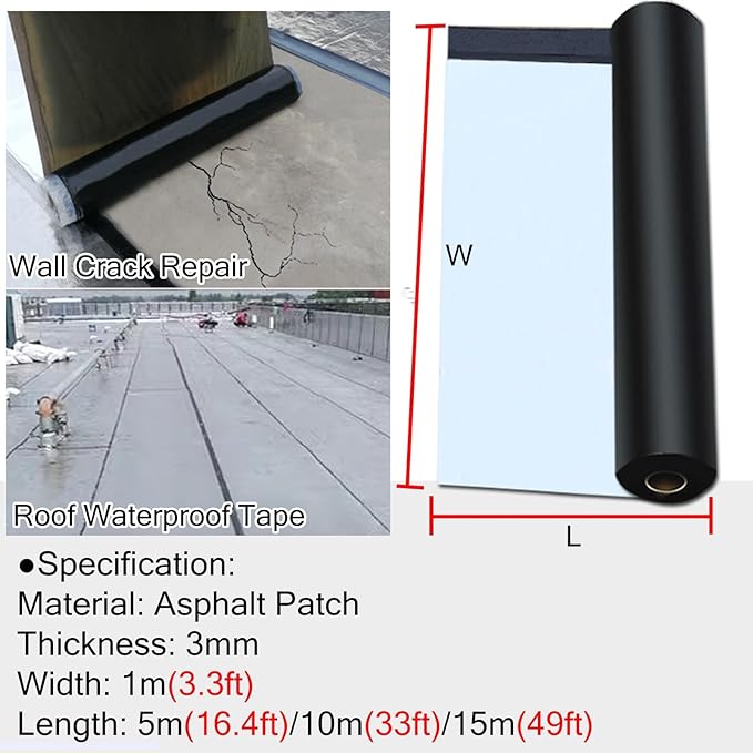Leak Tape Roll, Aluminum Foil Asphalt Repair Patch for Roof, Swimming Pool, Porch & Balcony, Self-Adhesive, Waterproof and Heat Insulation, 3.3x16.4ft