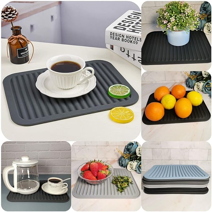 Silicone Trivets Set 2 for Hot Pots and Pans, Heat Resistant Mats Hot Pads for Kitchen Counter, Multi-Purpose & Versatile Trivets Mats, Silicone Pot Holder 9"X12" Black