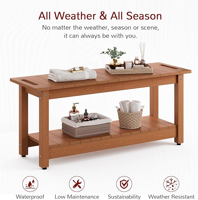 Stoog 41" Large Shower Bench, Waterproof Shower Stools with 400 lbs Weight Capacity, Shower Chair Seat for Bathroom, Non-Slip, Brown