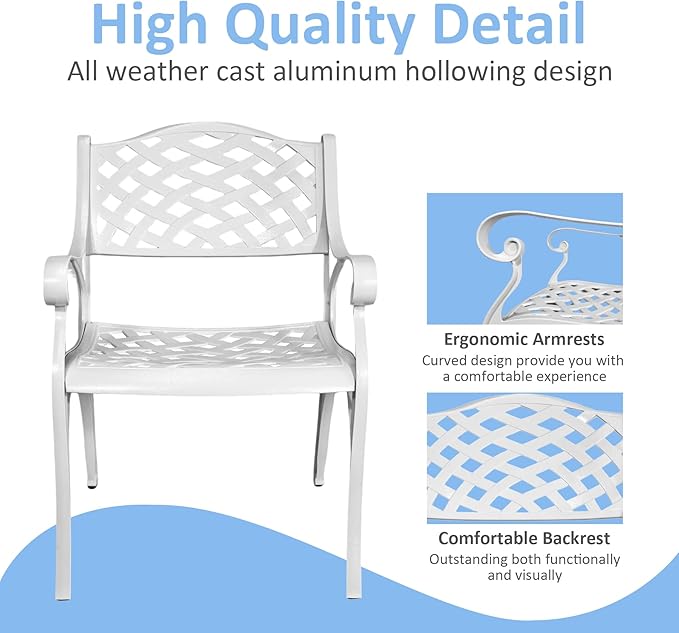 Modern Outdoor Dining Chairs Set of 4, Black & Gold, Aluminum, Hollow Back, Arm Rest, for Patio, Yard, Poolside