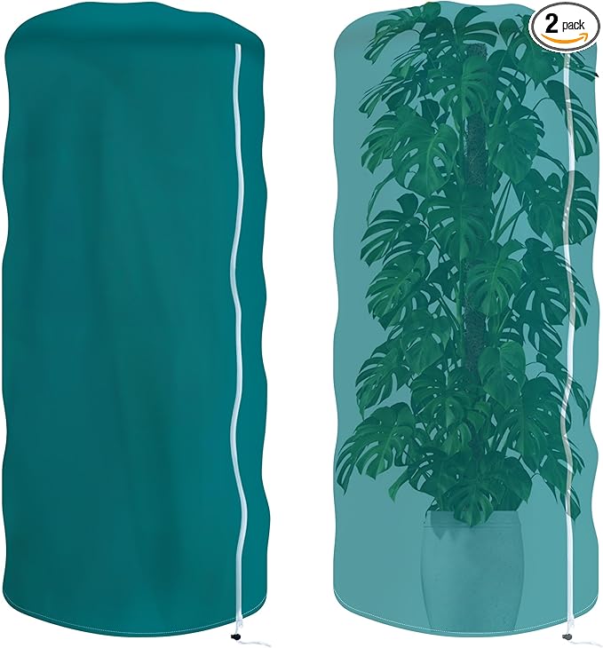 2 Packs Plant Covers Freeze Protection for Winter, 47"x71" Rounded Top Winter Plant Cover, Frost Cloths for Outdoor Plants with Zipper and Drawstring, Frost Blankets for Shrub Bush Fruit Tree Potte