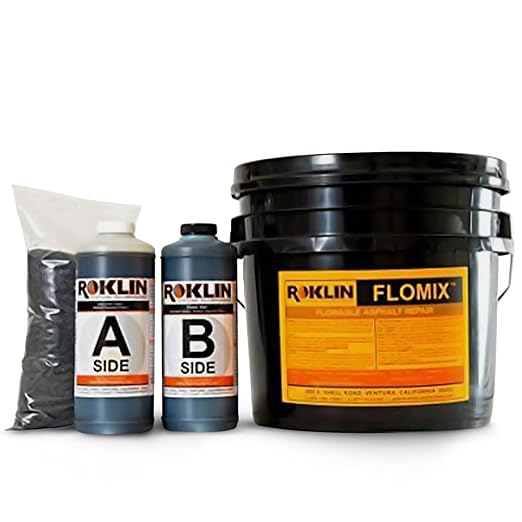Roklin Systems, Inc. - FloMix Rapid Asphalt Repair, Quick-Drying Spall, Floor & Asphalt Crack Filler, Simple-to-Apply Driveway Sealer (Black, 3 Gallon Kit)