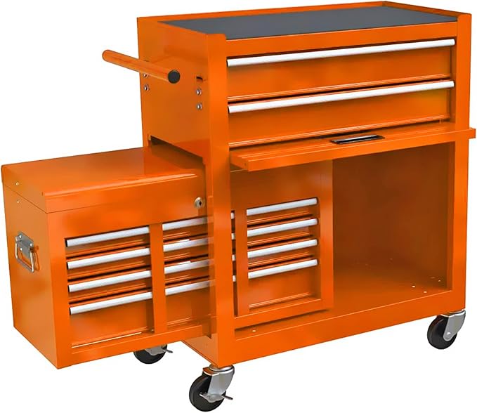 8 Drawers Rolling Tool Box Organizer,High Capacity Tool Chest with Wheels,Lockable Rolling Tool Chest with Bottom Cabinet, Tool Box Rolling Workshop Storage Cabinet (8 Drawers(Orange))