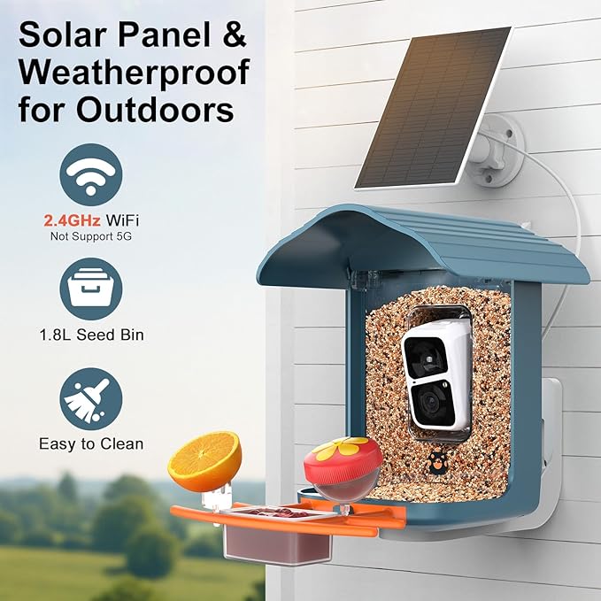 birdsnap® PAV-Bird Feeder with Camera 2K HD, 64GB Card, AI Identify Bird Species Smart Bird House with Camera Solar Powered, Record Video Live View, Auto Capture, Ideal Gift for Birds Lover