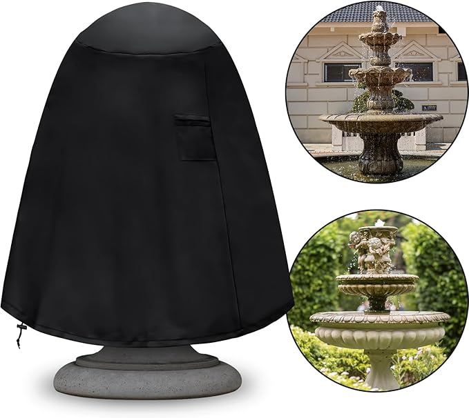 Fountain Cover（48"x68"） 600D Oxford Cloth Garden Fountain Statue Protective Cover, Fountain Protector with Drawstring Weather Resistant for Winter Outdoor Patio Fountain (48"x68"- black)